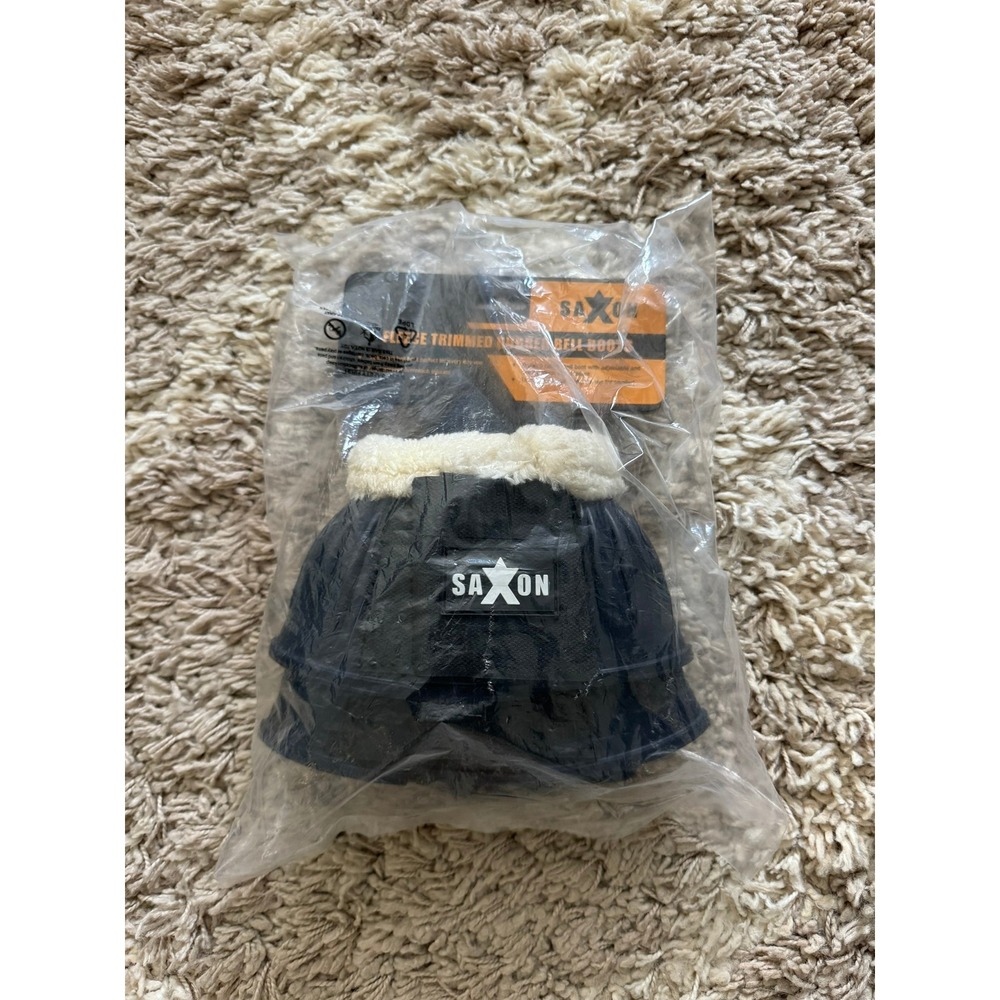 Saxon Fleece Trimmed Rubber Bell Boots Navy White Horse Size Full New With Tags